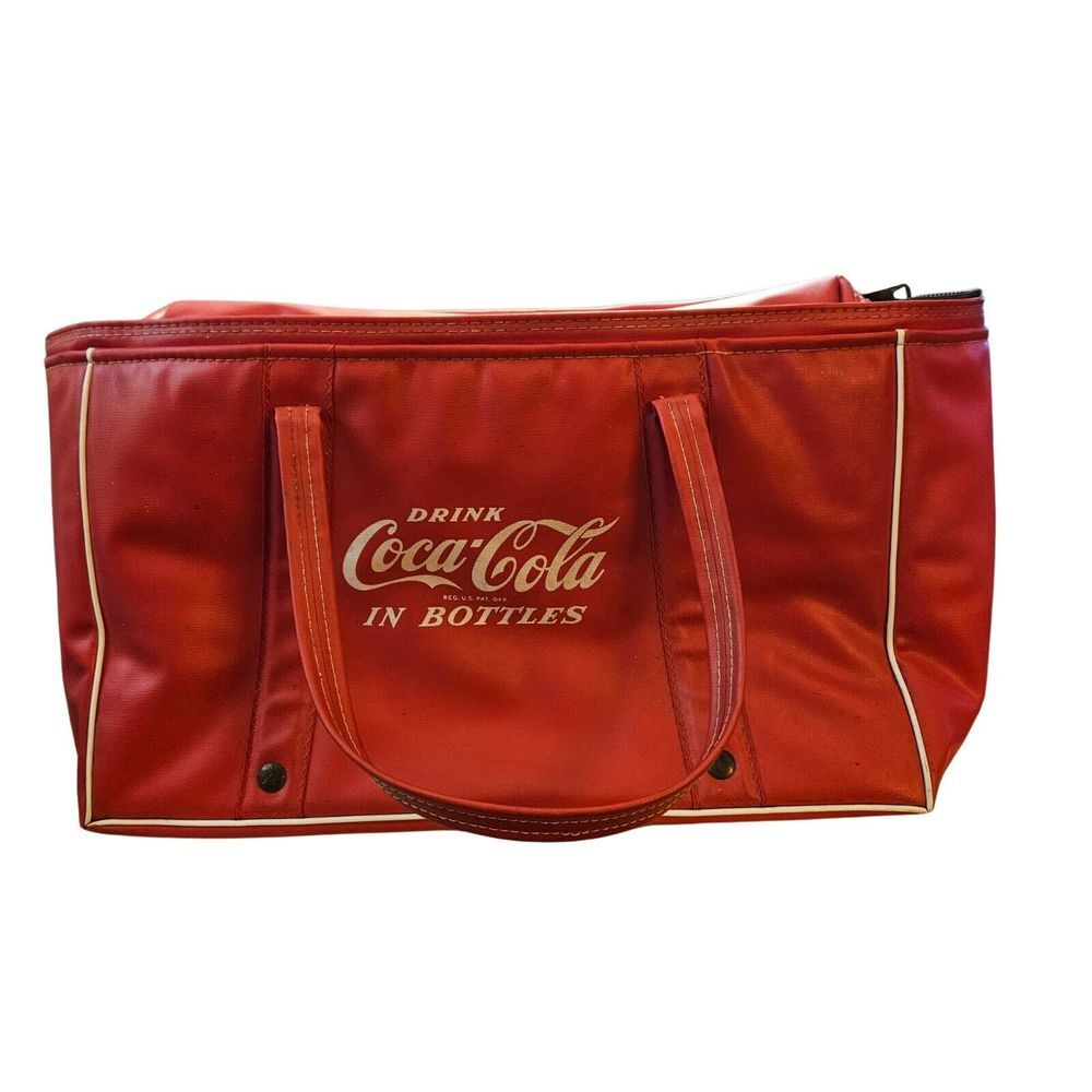 Vintage Red Coca-Cola In Bottles Vinyl Cooler Insulated Carrying Bag Tote